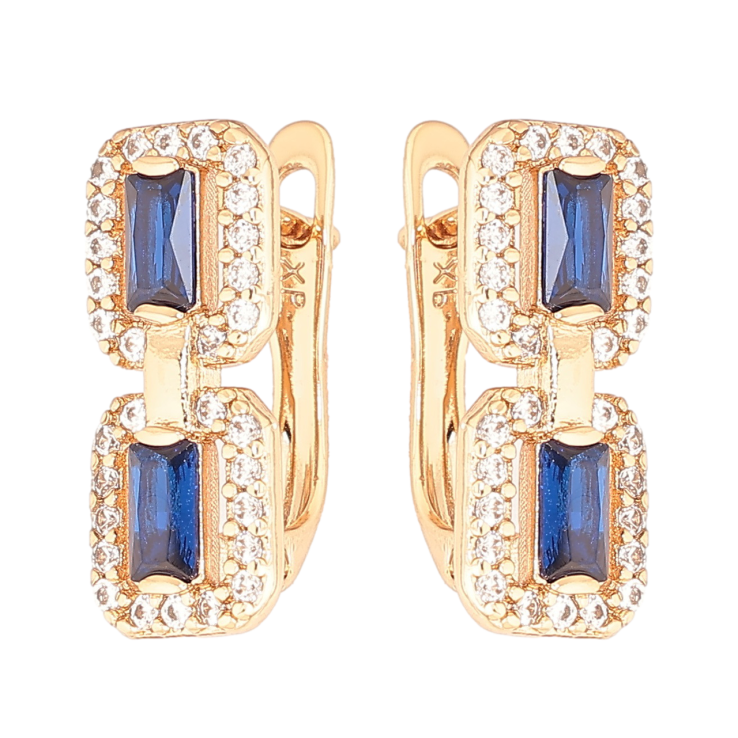 Сережки Xuping Позолота 18K англійський замок Візерунок з синіми кристалами фото №3