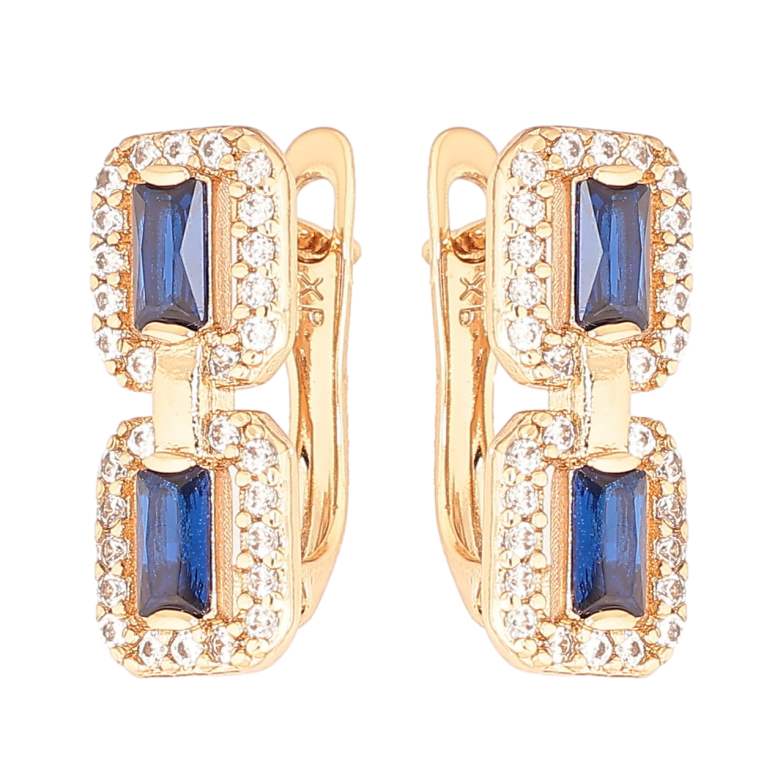 Сережки Xuping Позолота 18K англійський замок Візерунок з синіми кристалами фото №1