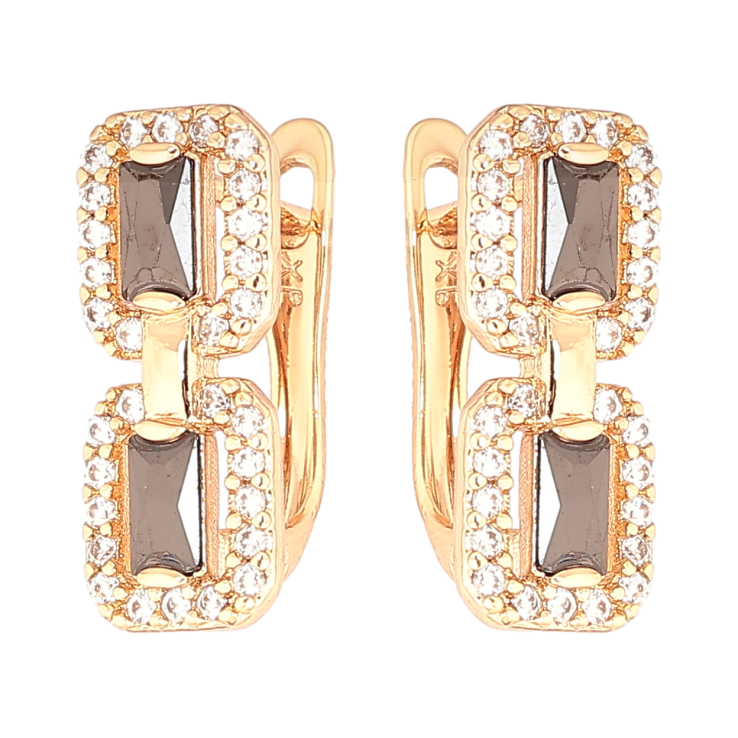 Сережки Xuping Позолота 18K англійський замок Візерунок з чорними кристалами фото №21