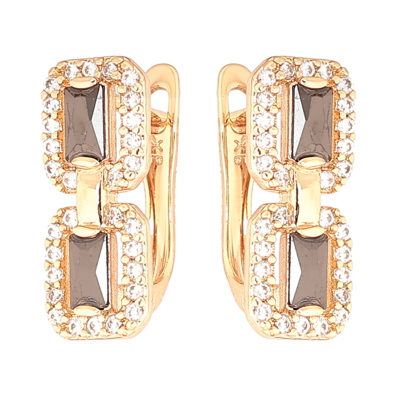 Серьги Xuping Позолота 18K английский замок Узор с черными кристаллами фото №1