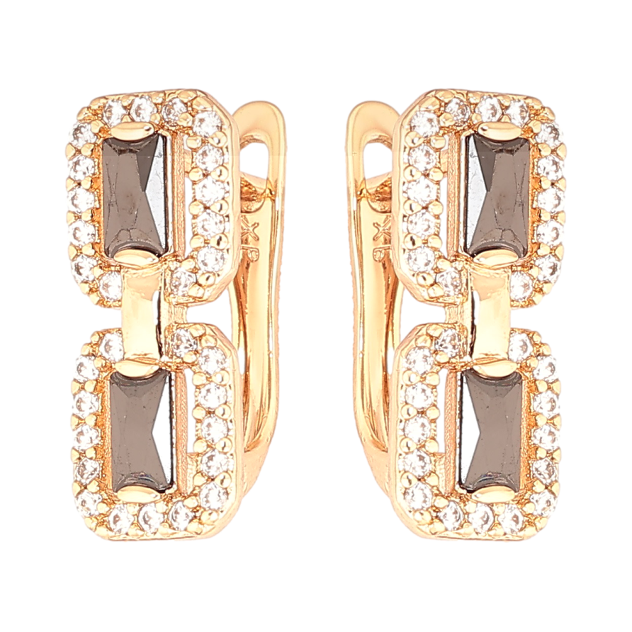 Сережки Xuping Позолота 18K англійський замок Візерунок з чорними кристалами фото №1