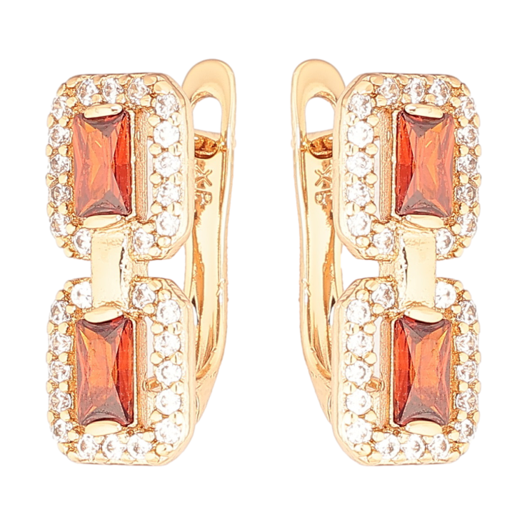 Серьги Xuping Позолота 18K английский замок Узор с красными кристаллами фото №17
