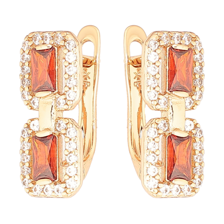 Серьги Xuping Позолота 18K английский замок Узор с красными кристаллами фото №1