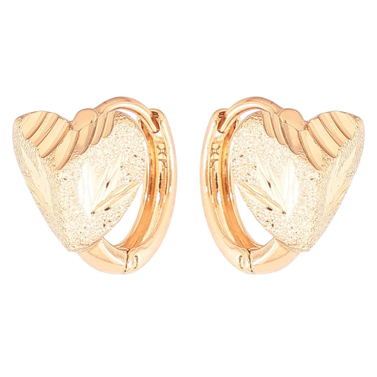 Серьги Xuping Позолота 18K колечки Сердечки с узором насечками фото №6