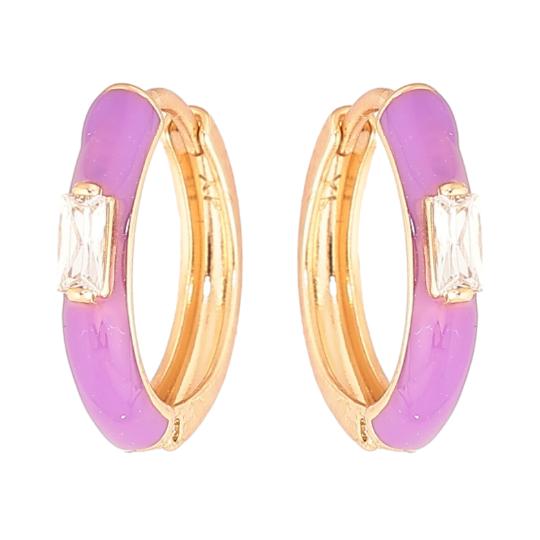 Серьги Xuping Позолота 18K колечки Покрытие сиреневой эмалью с вставкой кристалл фото №1