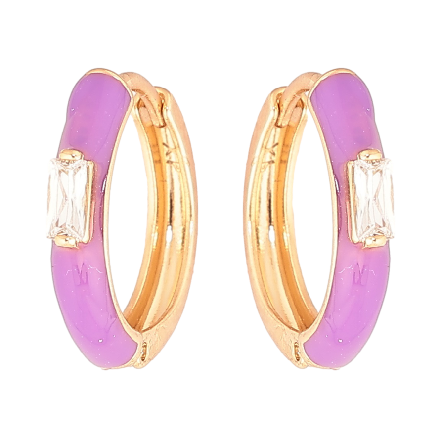 Серьги Xuping Позолота 18K колечки Покрытие сиреневой эмалью с вставкой кристалл фото №1