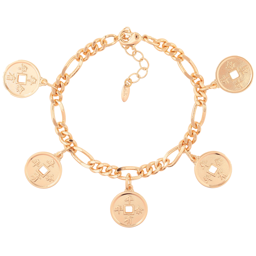Браслет Xuping M&L Колір 18K «Ланцюжок з китайськими монетами» довжина з доп.ланцюжком 18-21см х 6мм фото №1