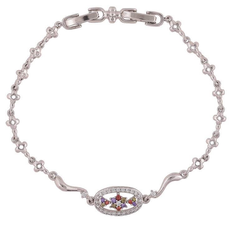 Браслет Xuping Родій «Квітковий візерунок з різнокольоровими кристалами» розмір з дод. замком 17.5,19см х 4-9мм фото №12