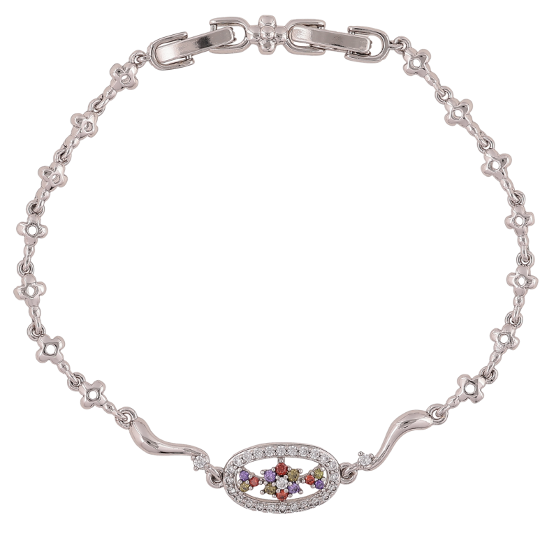 Браслет Xuping Родий Цветочный узор с разноцветными кристаллами размер с доп. замком 17.5,19см х 4-9мм фото №10