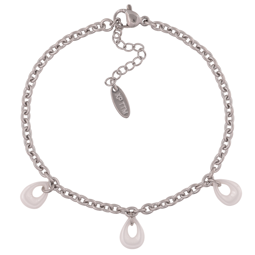 Браслет Xuping ТТМ Stainless Steel цвет Родий Цепочка с белыми керамическими каплями с доп.цеп 17-21см х 3мм фото №1