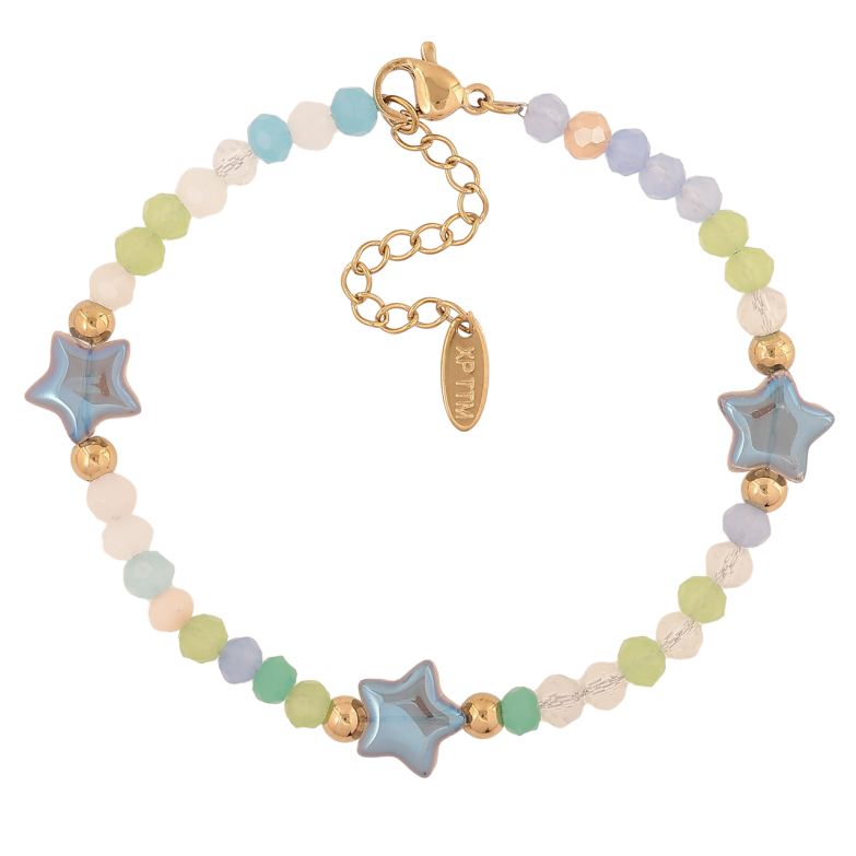 Браслет Xuping ТТМ Stainless Steel цвет 14К Разноцветные бусины с звездами с доп.цеп 17.5-21см х 4мм фото №11