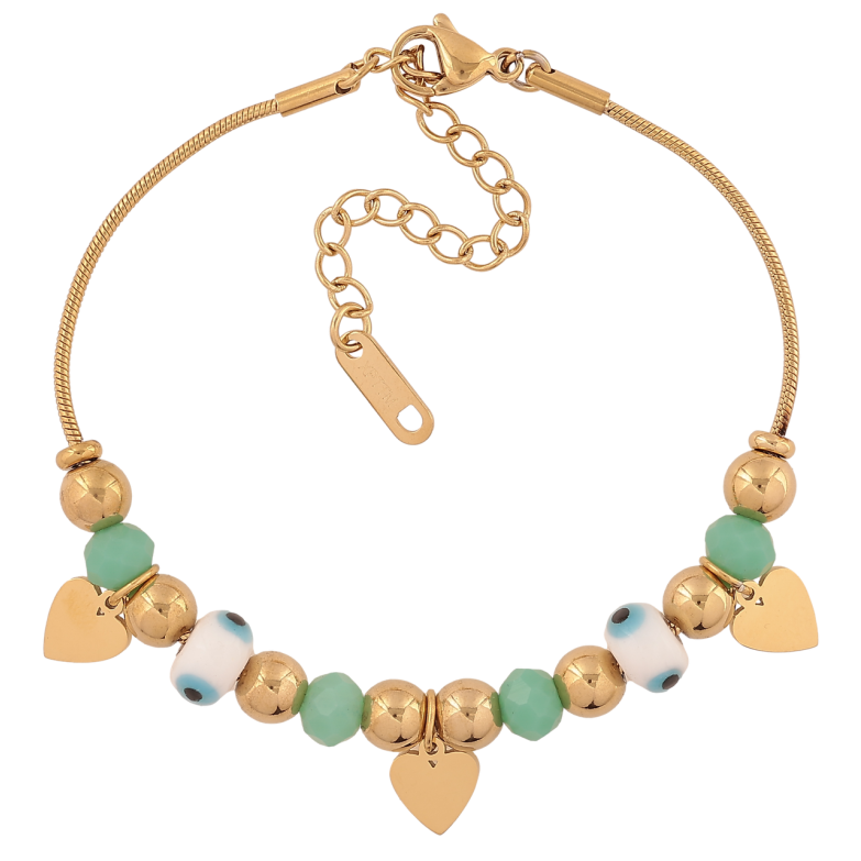 Браслет Xuping ТТМ Stainless Steel цвет 14К Разноцветные бусины с сердечками с доп.цеп 17.5-22.5см х 1.5мм фото №1