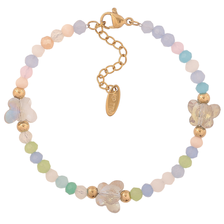 Браслет Xuping ТТМ Stainless Steel цвет 14К Разноцветные бусины с бабочками с доп.цеп 17-20.5см х 1.5мм фото №2