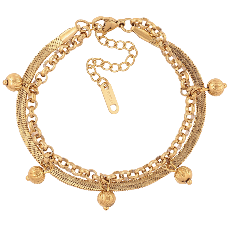 Браслет Xuping ТТМ Stainless Steel колір 14К «Подвійний ланцюжок з підвісками» з доп.ланцюжком 17-22см х 4мм фото №6