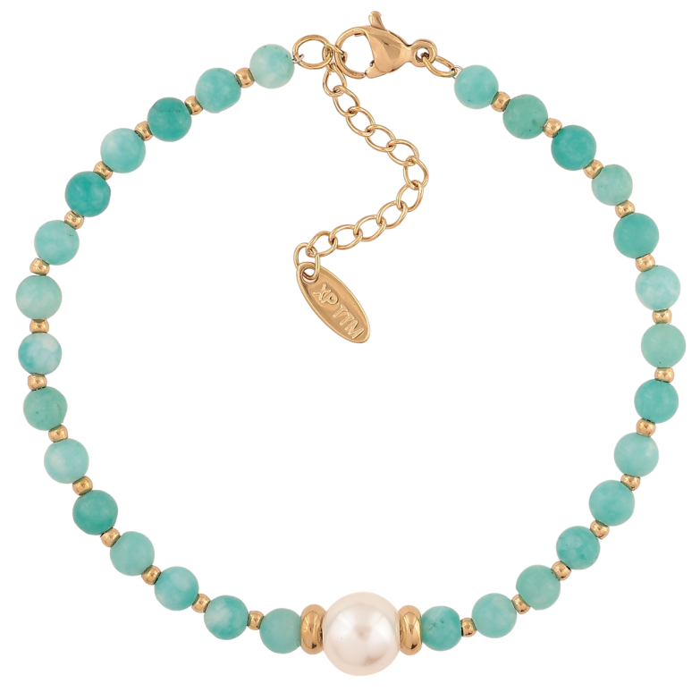 Браслет Xuping ТТМ Stainless Steel колір 14К «Бірюзові намистини з перлиною» з доп.ланцюжком 18.5-21.5см х 4мм фото №7