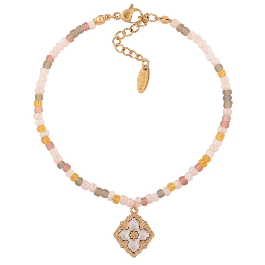 Браслет Xuping ТТМ Stainless Steel цвет 14К Разноцветный бисер с подвеской с доп.цеп 19.5-23см х 3мм фото №1