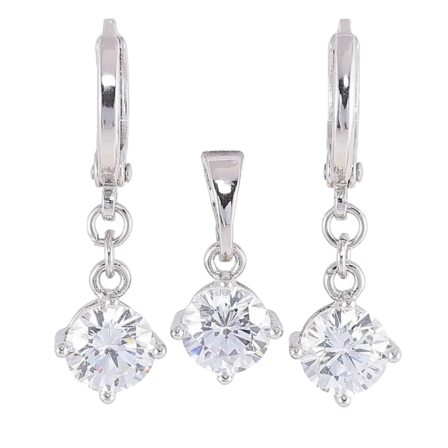 Набор Xuping Родий Серьги Кулон Фианиты ø 6мм фото №1