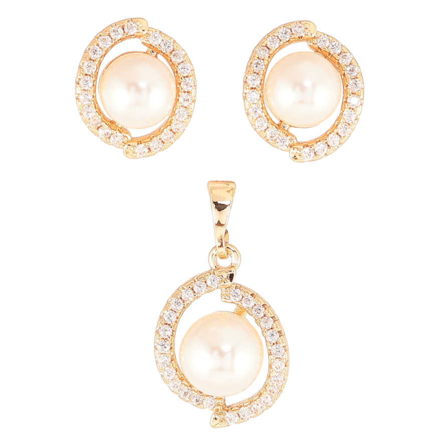 Набір Xuping M&L Колір 18K Сережки Кулон «Перлини в обрамленні кристалів» фото №1 Набір Xuping M&L Колір 18K Сережки Кулон «Перлини в обрамленні кристалів» фото №1