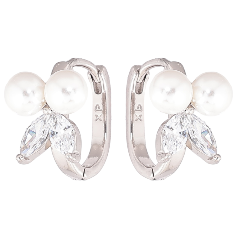 Серьги Xuping Родий колечки Жемчужины с кристаллами фото №1