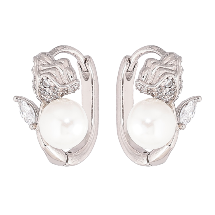 Сережки Xuping Родій колечка «Квіточки з перлинами» фото №3