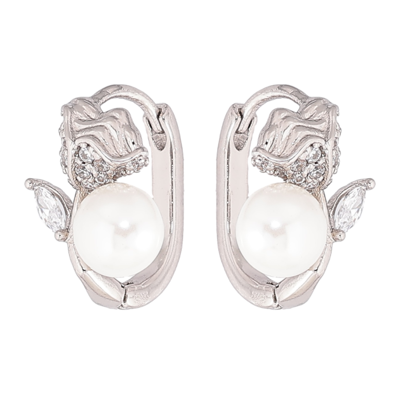 Сережки Xuping Родій колечка «Квіточки з перлинами» фото №4