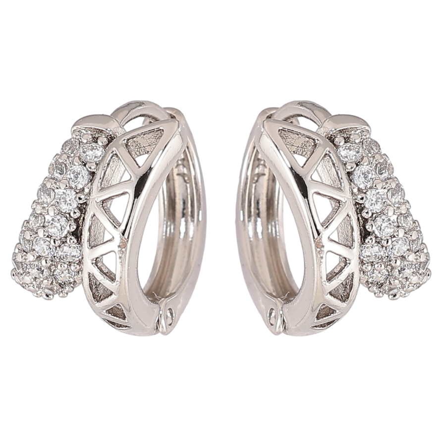 Серьги Xuping Родий колечки Резной узор с инкрустацией кристаллами фото №1