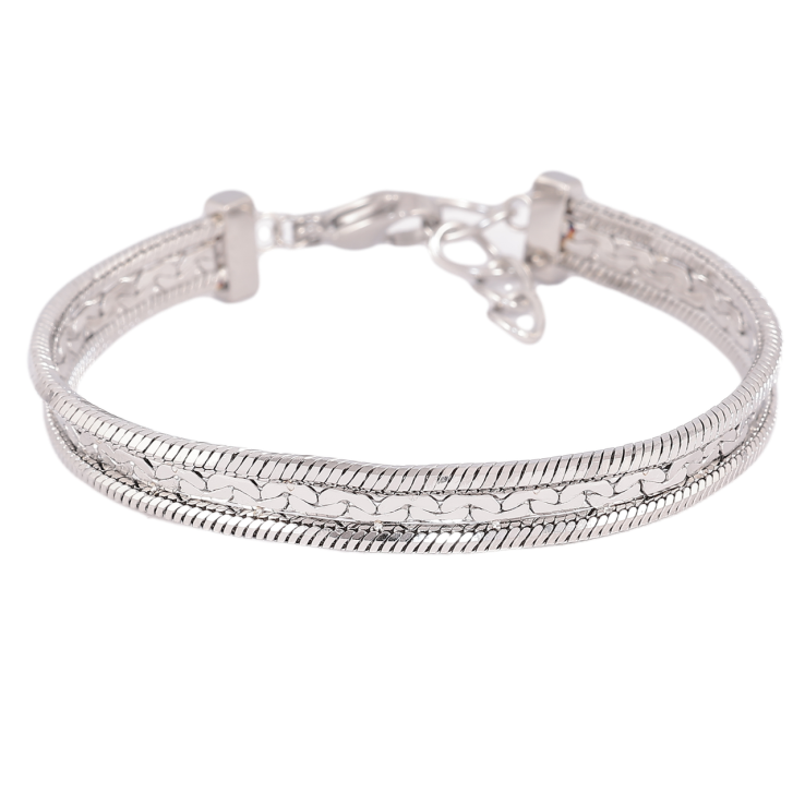 Браслет Xuping ТТМ Stainless Steel колір Родій «Декоративний візерунок» з доп.ланцюжком 17.5-19.5см х 7мм фото №3