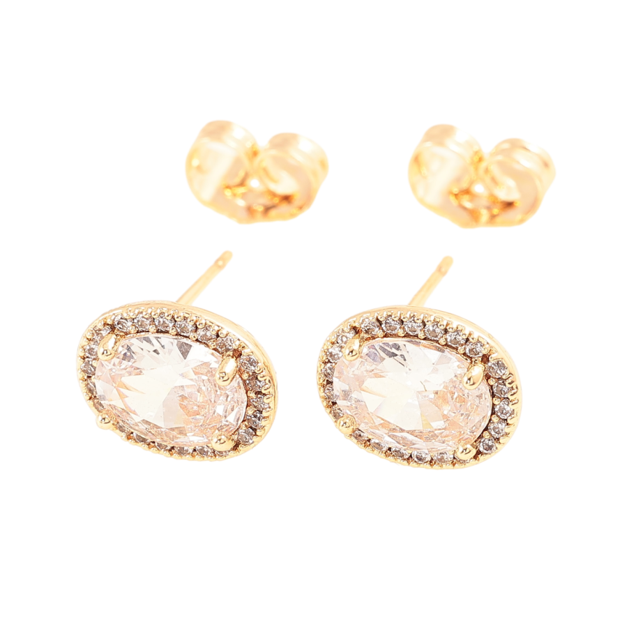 Сережки Xuping Позолота 18K пусети «Овальний кристал в обрамленні дрібних кристалів» фото №1 Сережки Xuping Позолота 18K пусети «Овальний кристал в обрамленні дрібних кристалів» фото №1