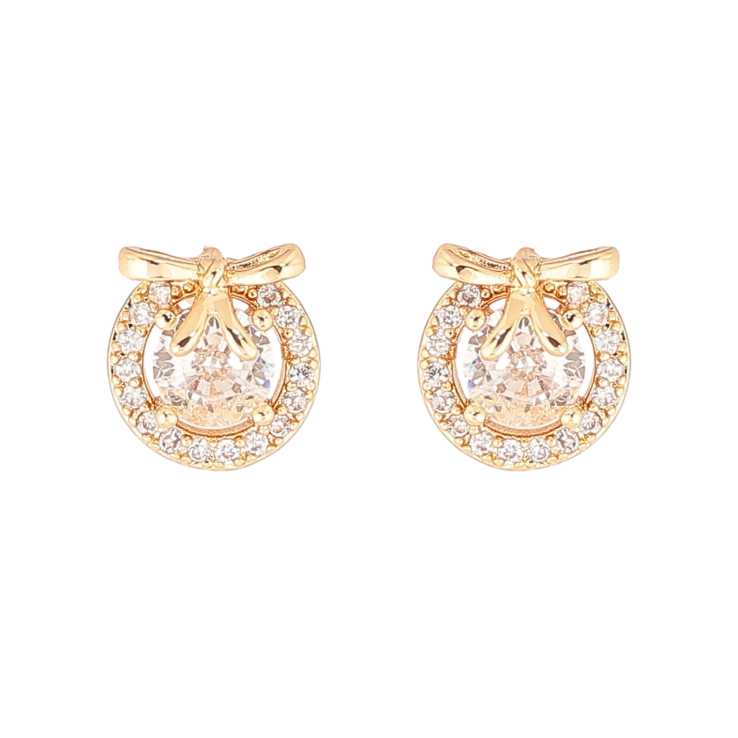 Серьги Xuping Позолота 18K пусеты Кристальные круги с бантами фото №2 Серьги Xuping Позолота 18K пусеты Кристальные круги с бантами фото №2