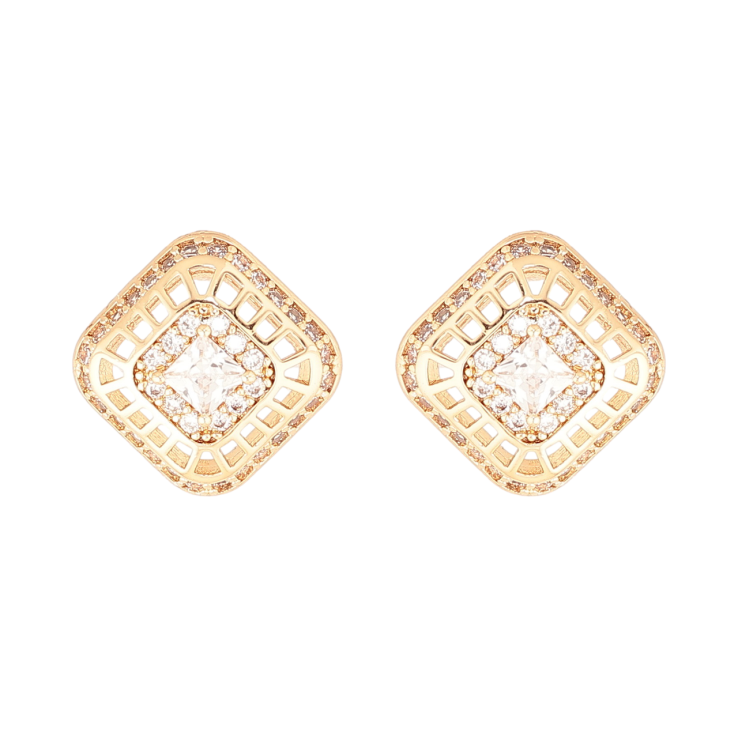 Сережки Xuping Позолота 18K пусети «Різьблені ромби з кристалами» фото №2