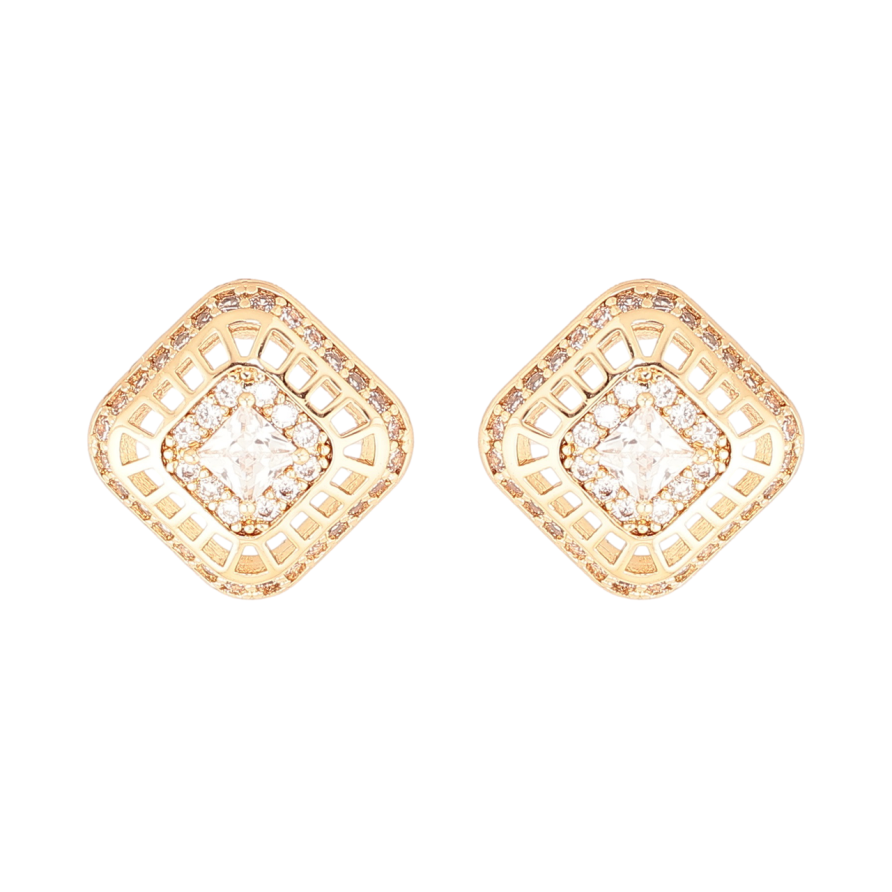 Сережки Xuping Позолота 18K пусети «Різьблені ромби з кристалами» фото №1 Сережки Xuping Позолота 18K пусети «Різьблені ромби з кристалами» фото №1