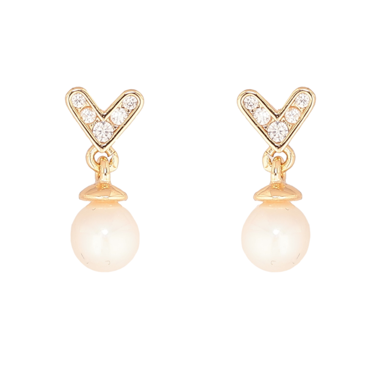 Сережки Xuping Позолота 18K пусети «Сердечка з перлинними підвісками» фото №1