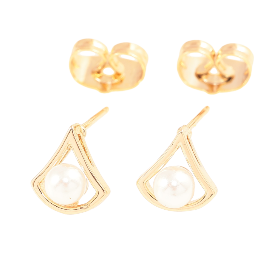 Серьги Xuping Позолота 18K пусеты Треугольники с жемчужинами фото №1