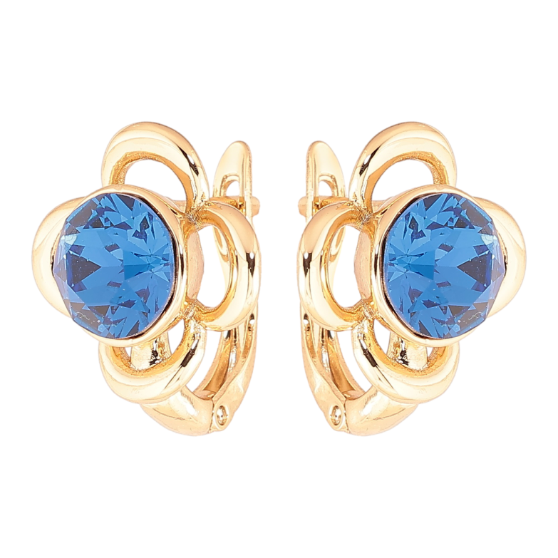 Серьги Xuping цвет 18K с кристаллами Swarovski английский замок Цветочки с кр-ми Sapphire фото №14