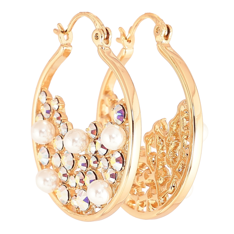 Сережки Xuping колір 18K з кристалами Swarovski замок-шпилька «Візерунок із кристалами АВ та перлинами» фото №1