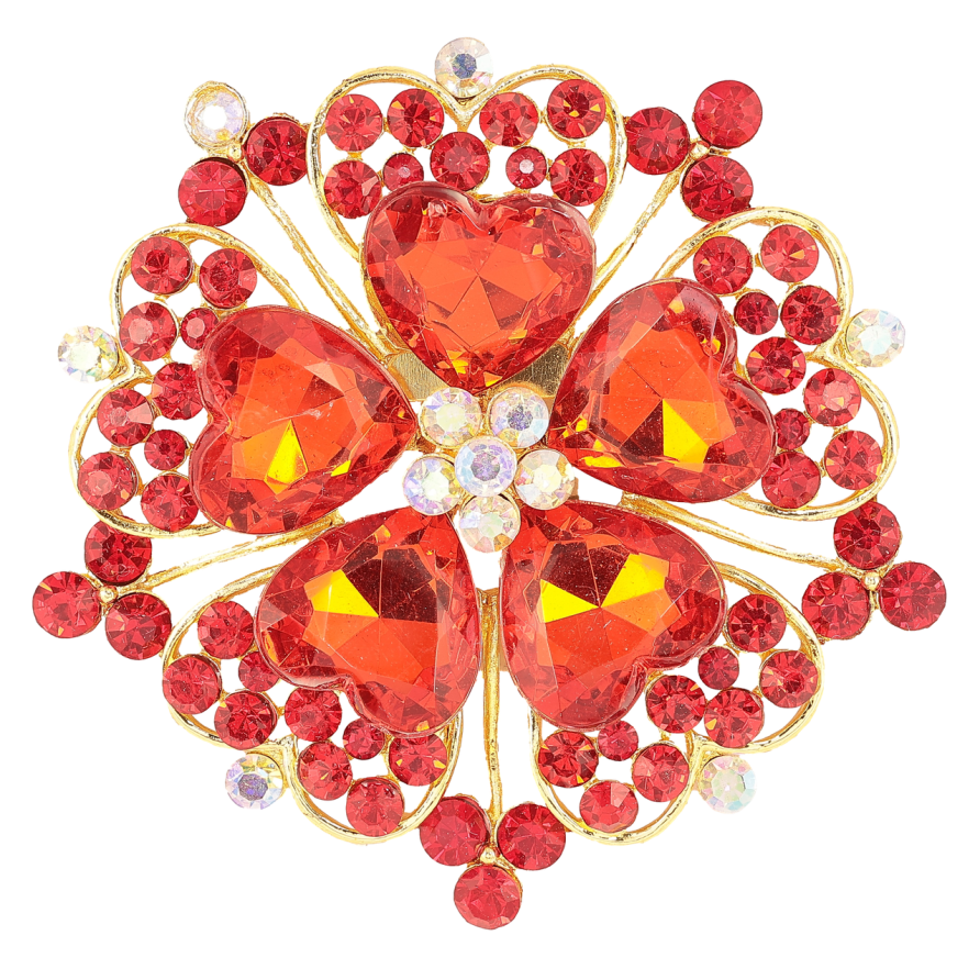 Брошка «Квітка з червоними стразами» фото №1