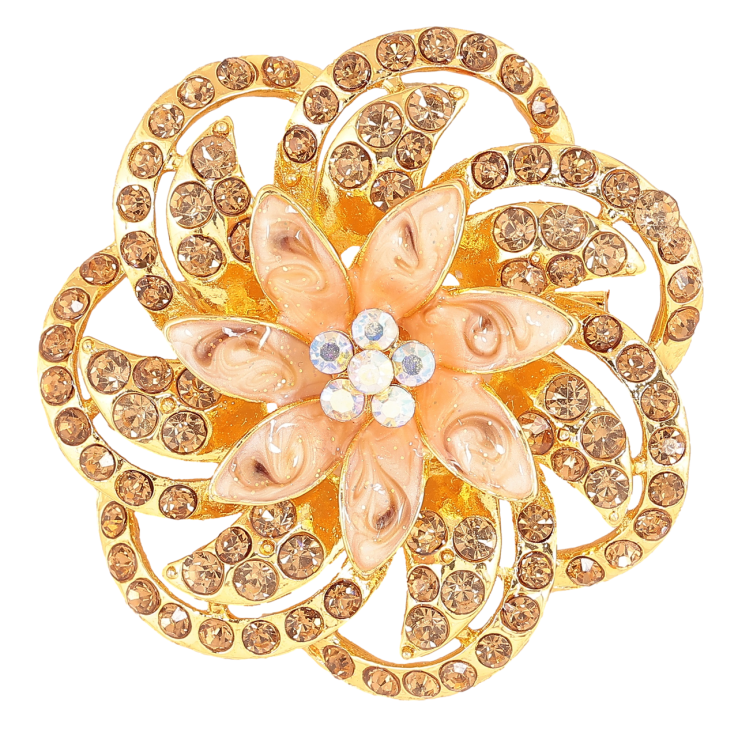 Брошка «Квітка із золотистими стразами стразами та емаллю» фото №2