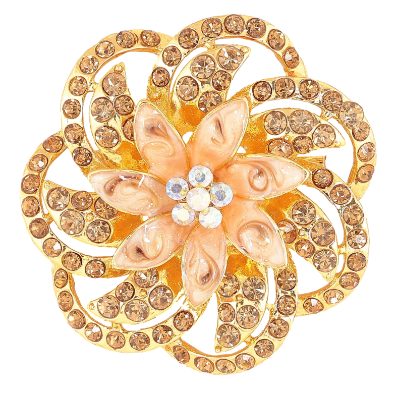 Брошка «Квітка із золотистими стразами стразами та емаллю» фото №1