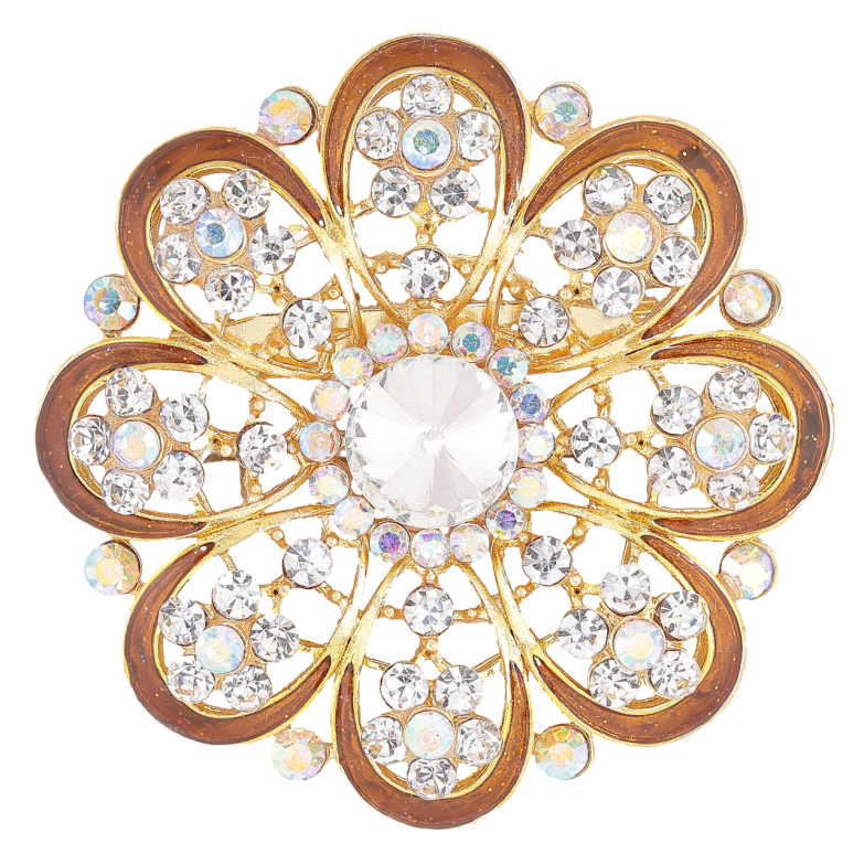 Брошка «Квітка зі стразами та коричневою емаллю» фото №18