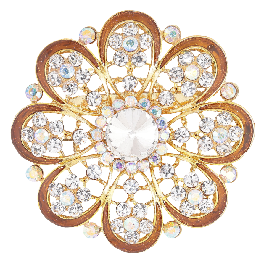 Брошь Цветок со стразами и коричневый эмалью фото №1