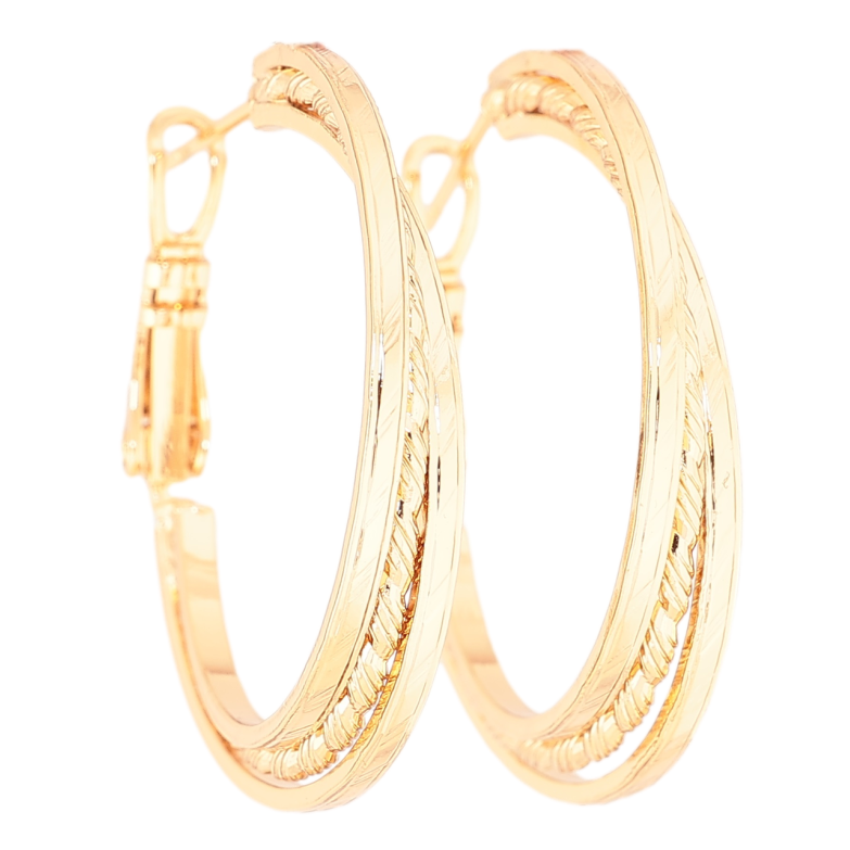 Серьги Xuping Позолота 18K кольца (конго) Тройные с узором ø 3см, на одну сторону фото №1