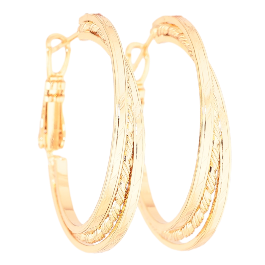 Серьги Xuping Позолота 18K кольца (конго) Тройные с узором ø 3см, на одну сторону фото №1