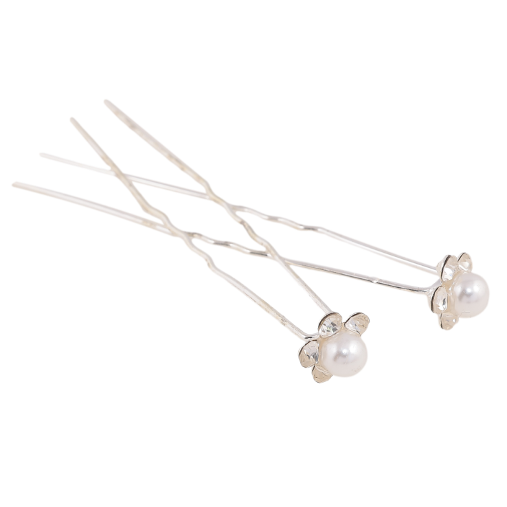 Шпилька для волосся Квітка з перлиною та стразами ø 10мм (ціна за одну штуку) фото №2