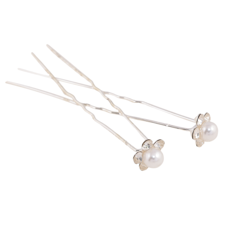 Шпилька для волосся Квітка з перлиною та стразами ø 10мм (ціна за одну штуку) фото №1