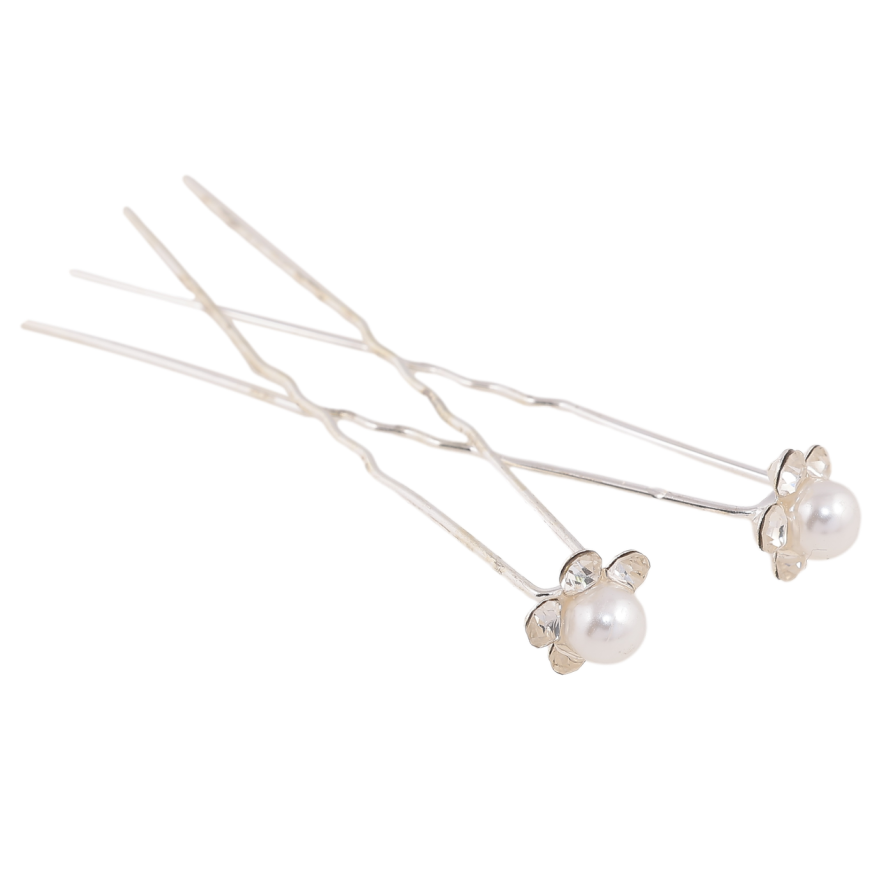 Шпилька для волосся Квітка з перлиною та стразами ø 10мм (ціна за одну штуку) фото №1