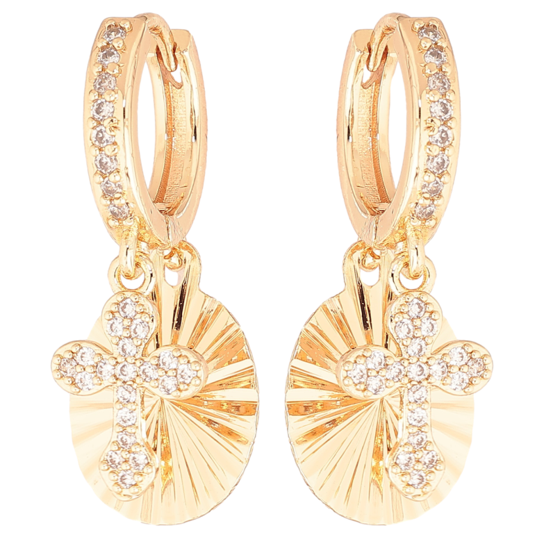 Серьги Xuping M&L Цвет 18K подвески на колечках Крестики с декоративными овалами фото №1