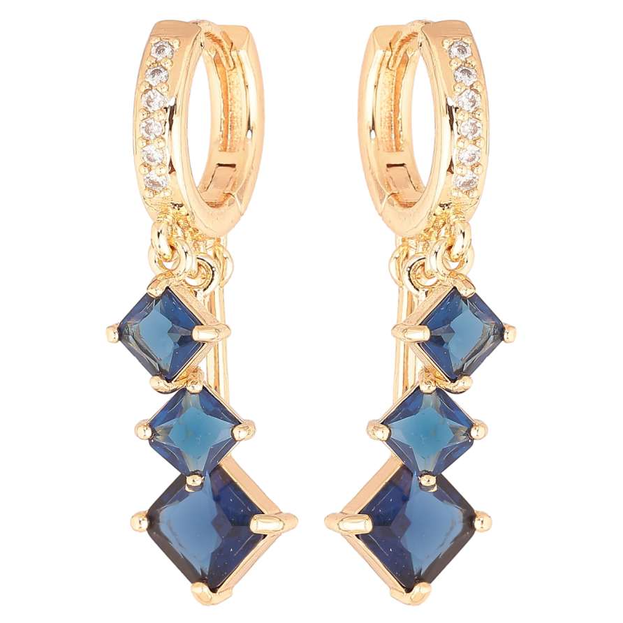 Сережки Xuping M&L Колір 18K підвіски на колечках «Сині кристали» фото №1