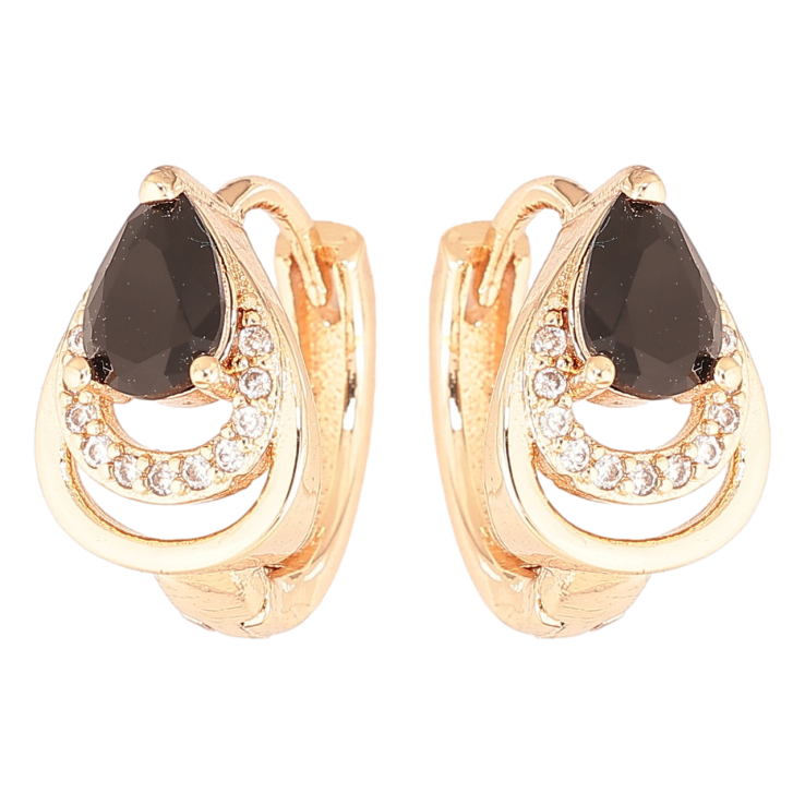 Серьги Xuping M&L Цвет 18K колечки Узор капельки с черными кристаллами фото №9