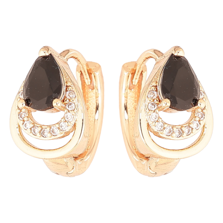 Сережки Xuping M&L Колір 18K колечка «Візерунок крапельки з чорними кристалами» фото №1