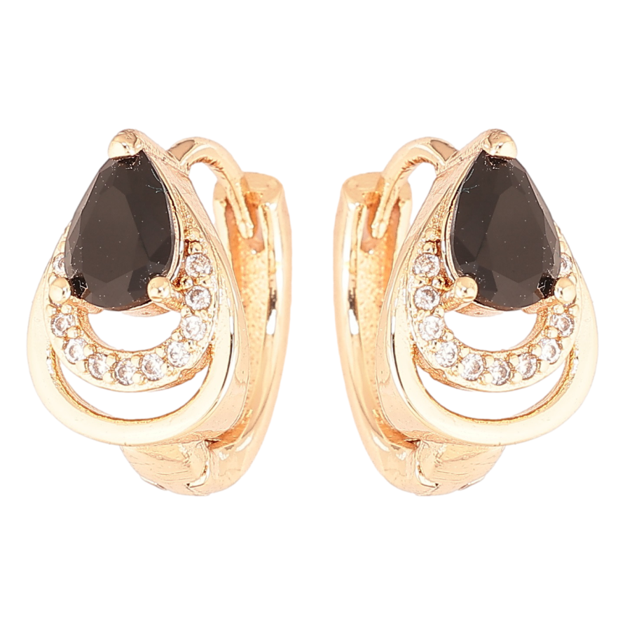 Серьги Xuping M&L Цвет 18K колечки Узор капельки с черными кристаллами фото №1